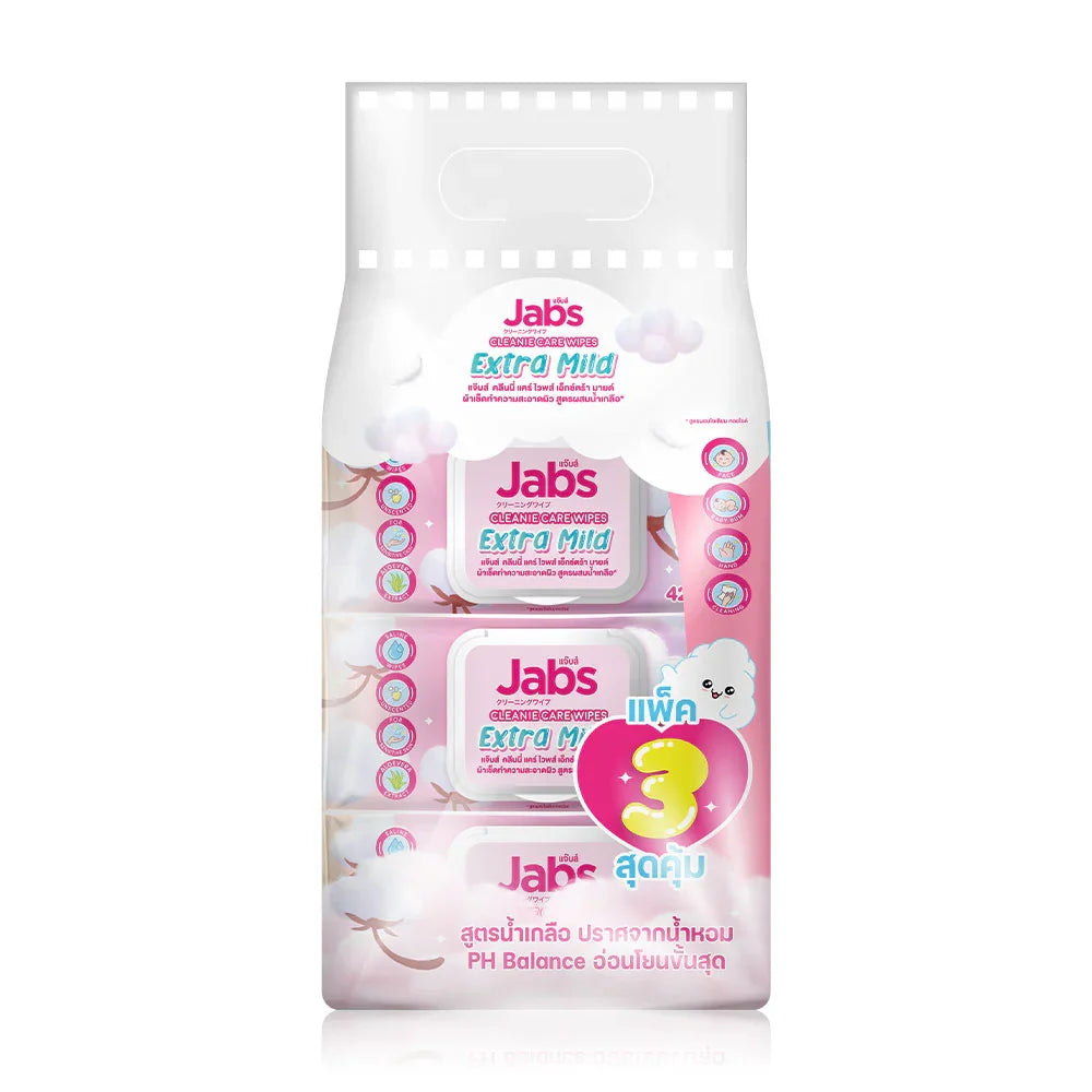 Jabs Cleanie Care Wipes Extra Mild [42 Sheets x 3pcs]