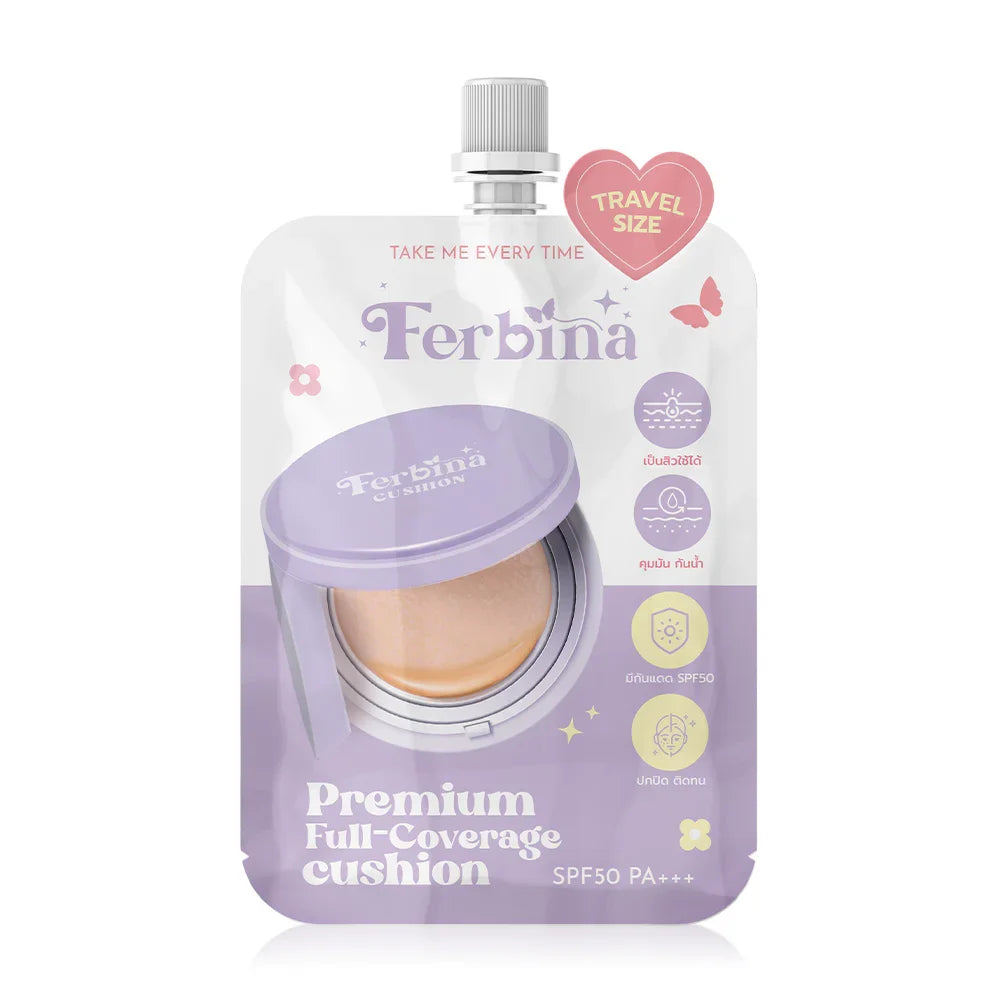 FERBINA Premium Full-Coverage Cushion SPF50 PA+++ Travel Size 5g - #00 Ivory
