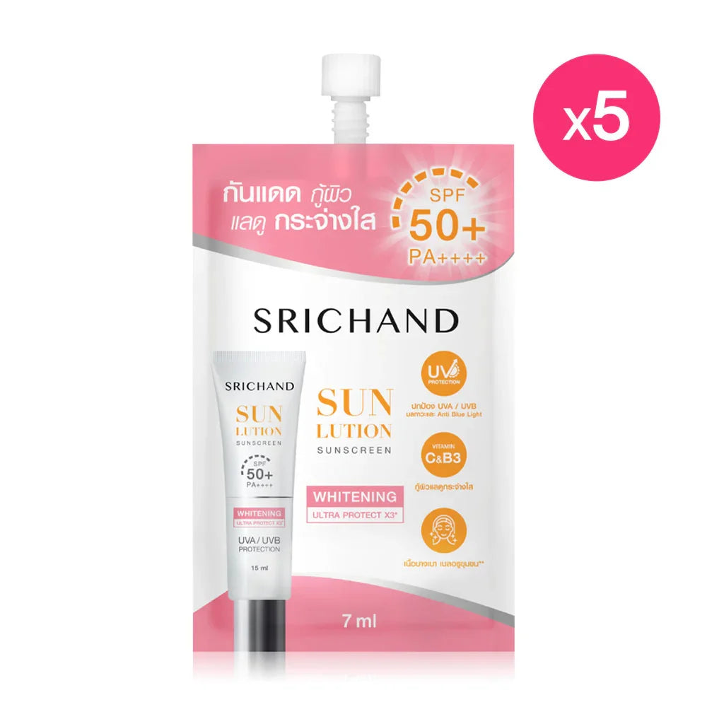 Srichand Sunlution Skin Whitening Sunscreen SPF50+ PA++++ 7ml x 5 Sachets