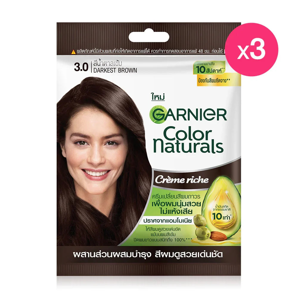 Garnier Color Naturals Creme Riche 3pcs - #3 Darkest Brown