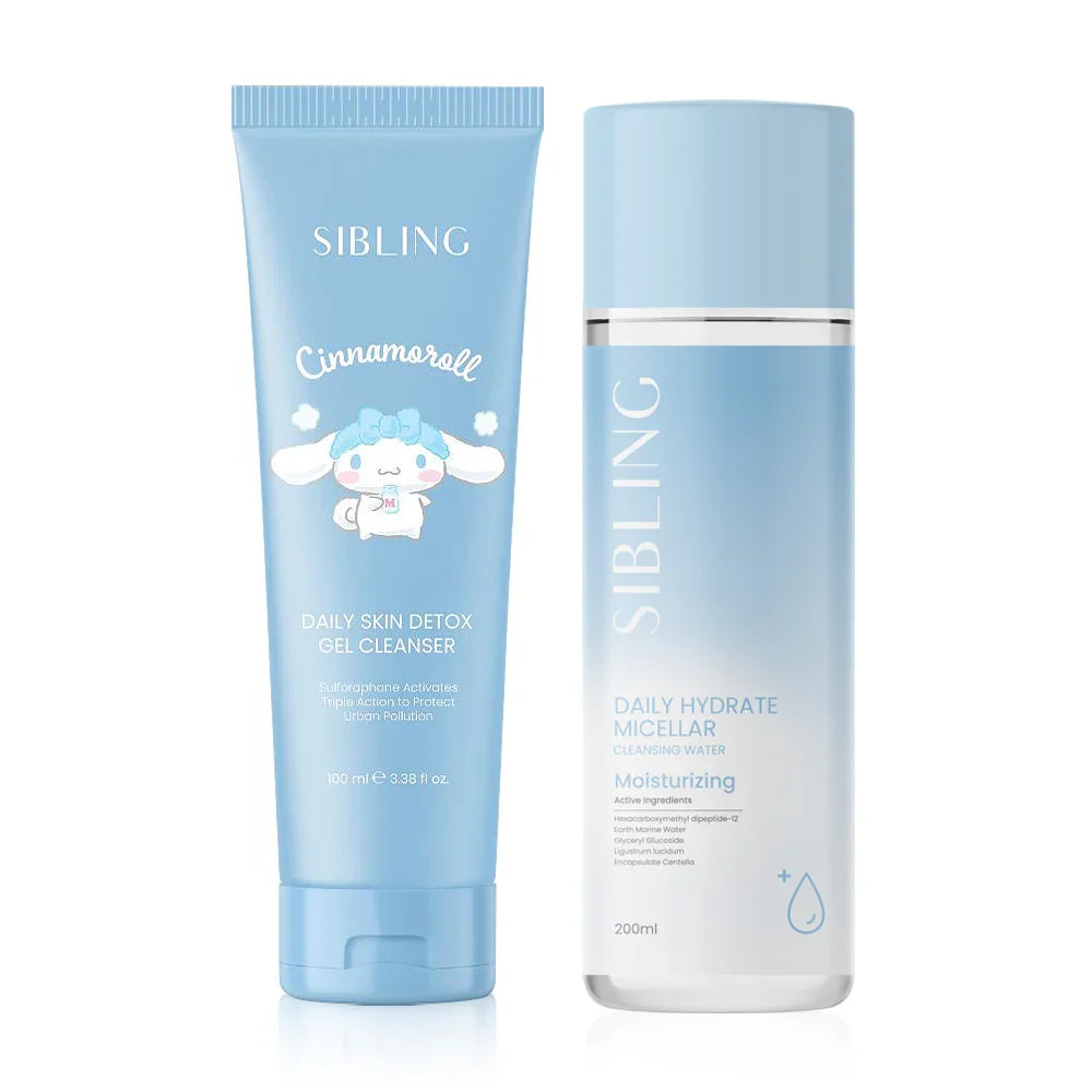 SIBLING Daily Skin Detox Gel Cleanser 100ml + Daily Anti-Acne Micellar Cleansing Water 200ml Cinnamoroll Packaging