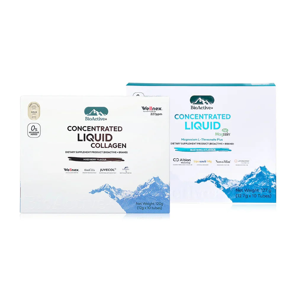Bioactive+ Set Beauty&Sleep Calm Collagen Mixed Berry Flavour [12g x 10 Tubes] + MagTein R Magnesium [12.7g x 10 Tubes]