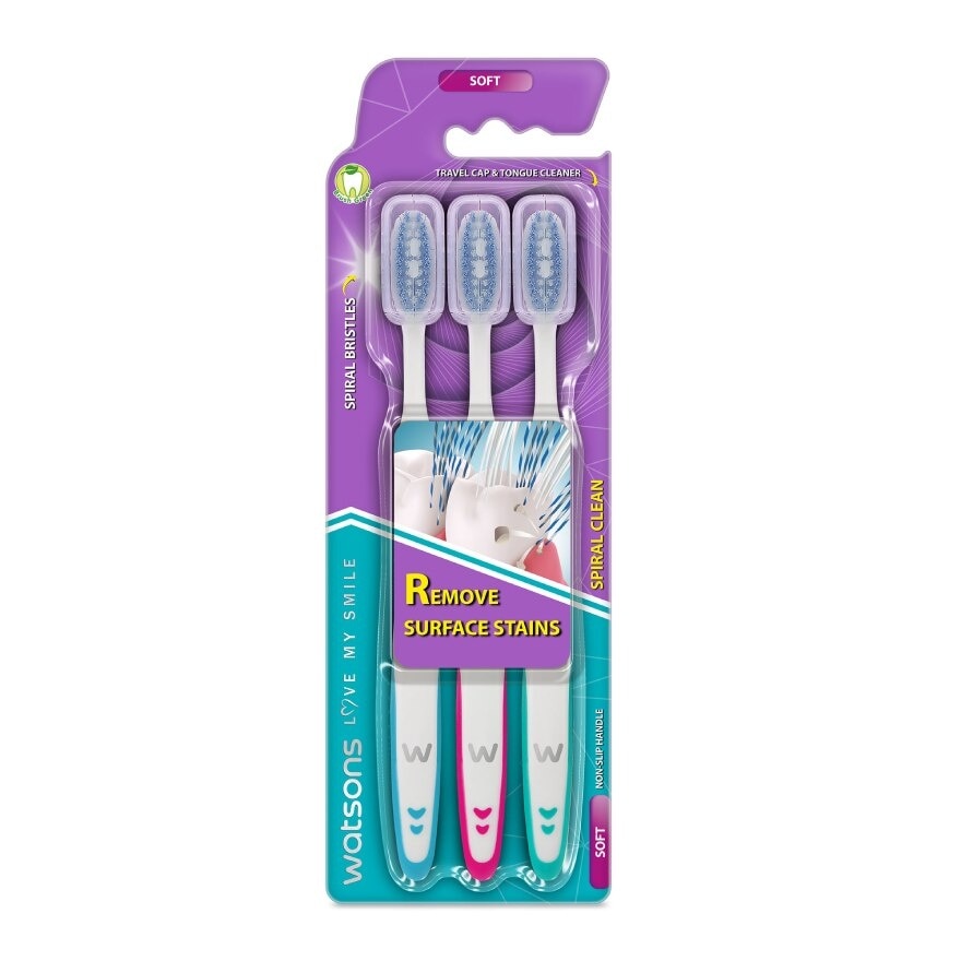 Watsons Spiral Clean Toothbrush (Soft) 3pcs