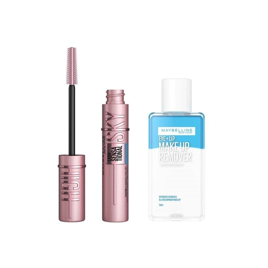 Maybelline New York Make Up Remover Eyelip+ Skyhigh Waterproof Mascara Black 70ml
