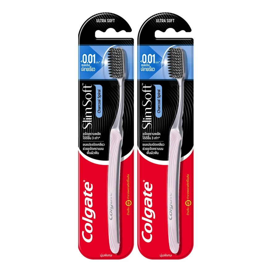 COLGATE Toothbrush Slim Soft Charcoal Spiral 1pc Twin Pack