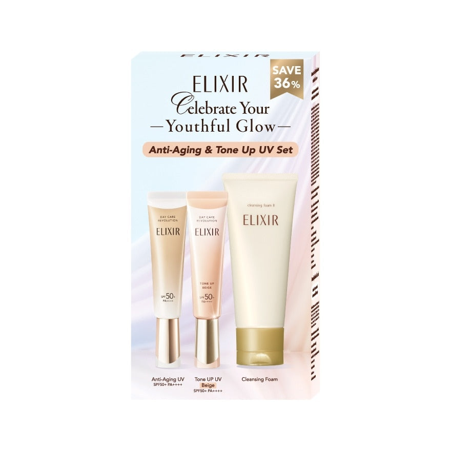 Elixir Set Day Care Revolution+ba+tone Up Beige+cleansing Foam 35g