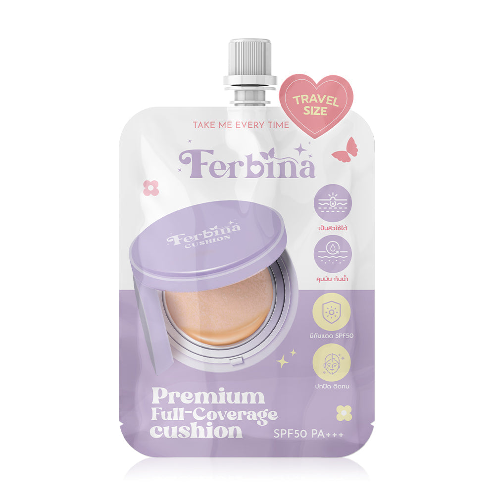 FERBINA Premium Full-Coverage Cushion SPF50 PA+++ Travel Size 5g - #01 Light Natural