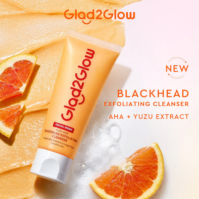 Glad2Glow Exfoliating Cleanser - Yuzu AHA for Blackhead Removal