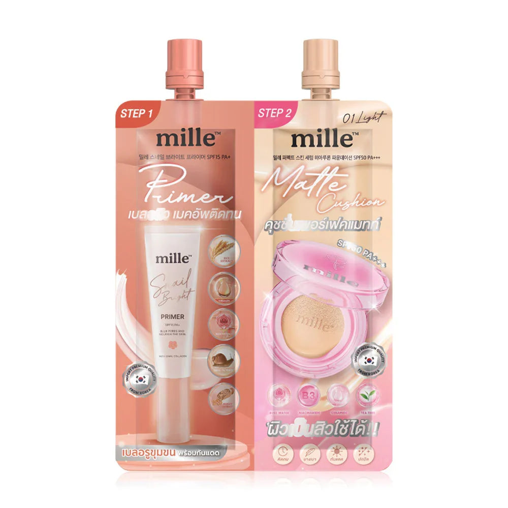 Mille 2in1 Bright Primer & Perfect Matte Cushion 8g - #01 Light