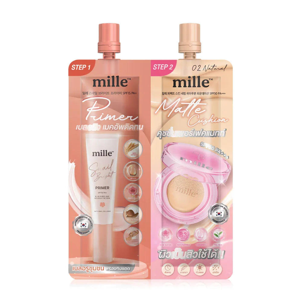 Mille 2in1 Bright Primer & Perfect Matte Cushion 8g - #02 Natural