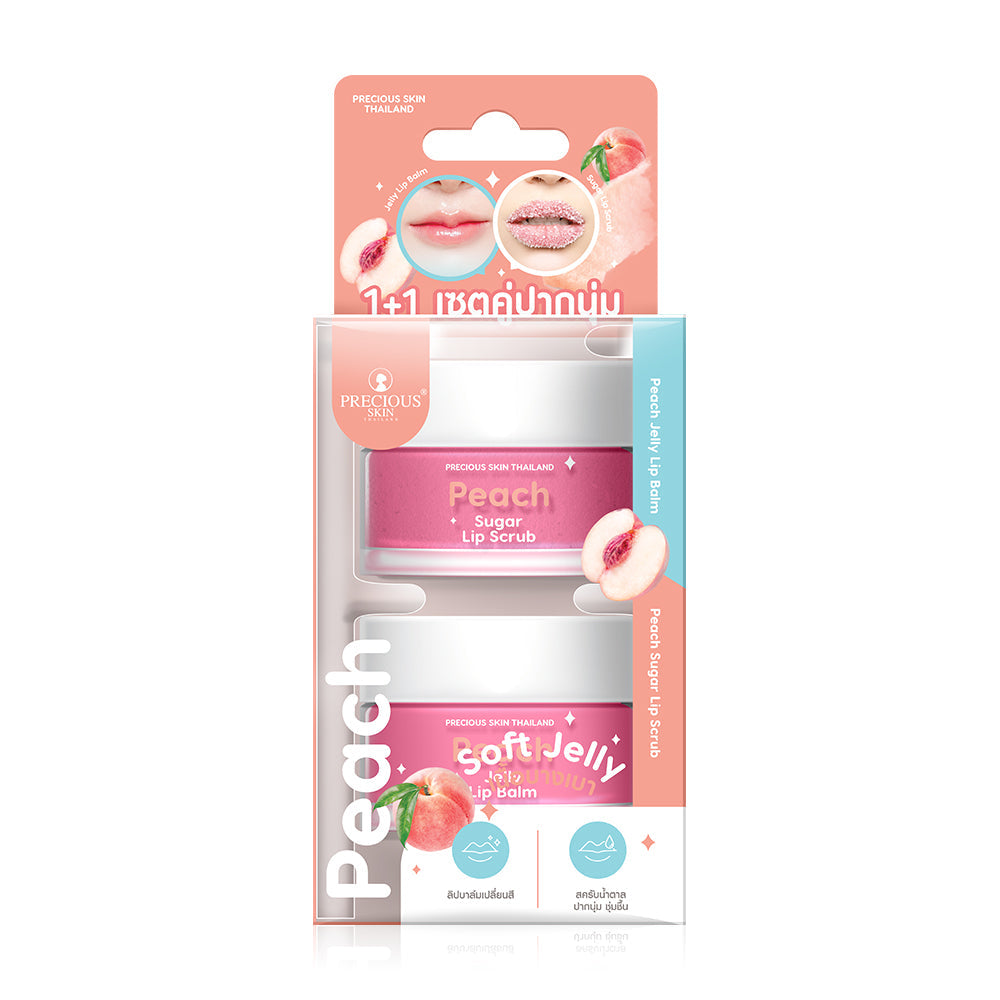 PRECIOUS SKIN THAILAND Set 2 Items Jelly Lip Balm 10g + Sugar Lip Scrub 15g - Peach